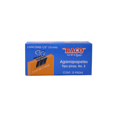 Broche Agarrapapeles BACO Tipo Pinza no. 2 - caja con 12 piezas