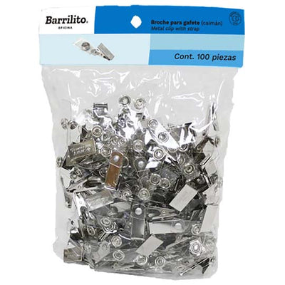 Broche metálico tipo caimán Barrilito - bolsa con 100 piezas