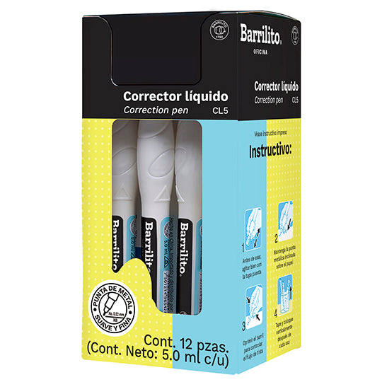 Corrector líquido BARRILITO tipo bolígrafo - caja con 12 piezas