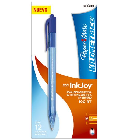 Boligrafo Kilometrico Retractil Punto Mediano 1.0 mm, Azul - Caja con 12 Piezas