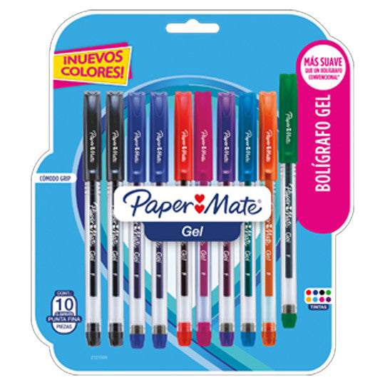 Bolígrafo Paper Mate de Gel Punto Ultra Fino 0.5mm, Surtido - Paquete con 10 Piezas