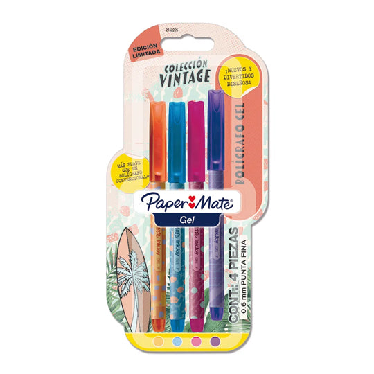 Bolígrafo Vintage de Gel Punto Fino Estuche con 4 piezas