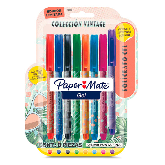 Bolígrafo Vintage Paper Mate de Gel Punto Fino Estuche con 8 piezas