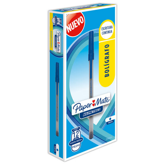 Boligrafo kilometrico Punto Mediano Azul Caja con 12 Piezas