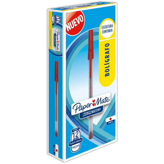Boligrafo Kilometrico Punto Mediano Rojo, Caja con 12 Piezas