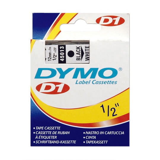 Cinta de Plástico DYMO Negro Sobre Blanco de 1/2" - 1 Pieza