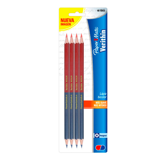 Lápiz bicolor hexagonal PAPER MATE Azul/rojo - blíster con 4 piezas