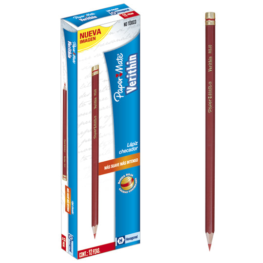 Lápiz checador Verithin PAPER MATE rojo - caja con 12 lápices