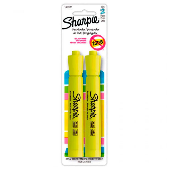 Resaltador Sharpie Punta Cincel, Amarillo - Estuche con 2 Piezas