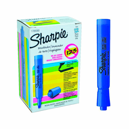 Resaltador Sharpie Punta Cincel, Azul - Caja con 12 Piezas