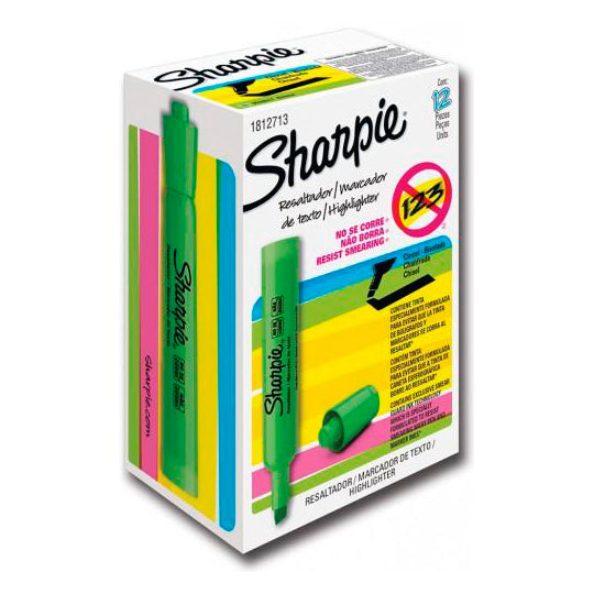 Resaltador Sharpie Punta Cincel, Verde - Caja con 12 Piezas