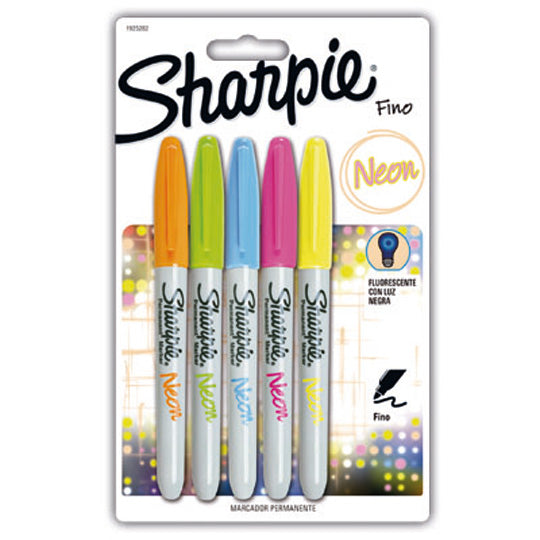 Marcador permanente SHARPIE colores neón - empaque con 5 piezas