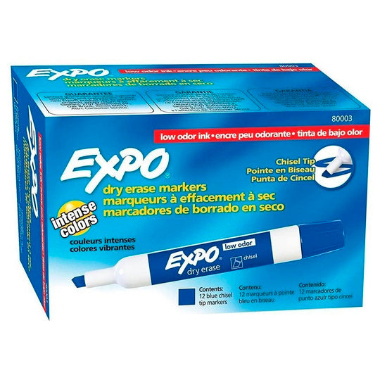 Marcador Expo para Pizarron Punto Cincel, Azul - Caja con 12 Piezas