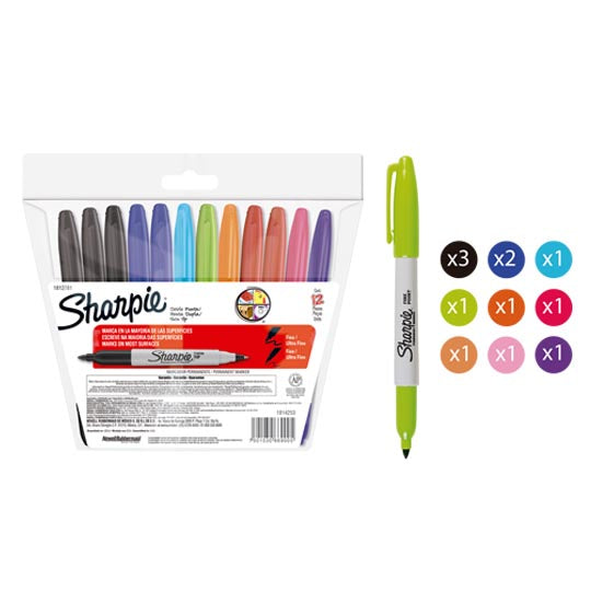 Marcador SHARPIE doble punta surtido - empaque con 12 piezas