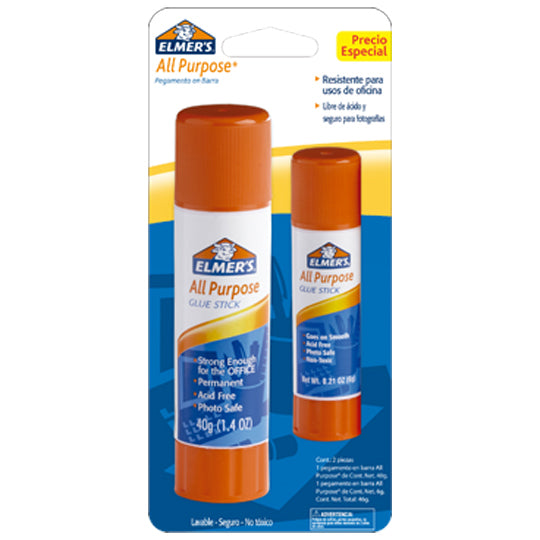 Lapiz Adhesiivo Elmers de 40grs, Blanco - 1 Pieza + una Barra de 6grs
