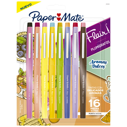 Plumigrafo Paper Mate con Aroma Punto Mediano, Surtido - Estuche con 16 Piezas