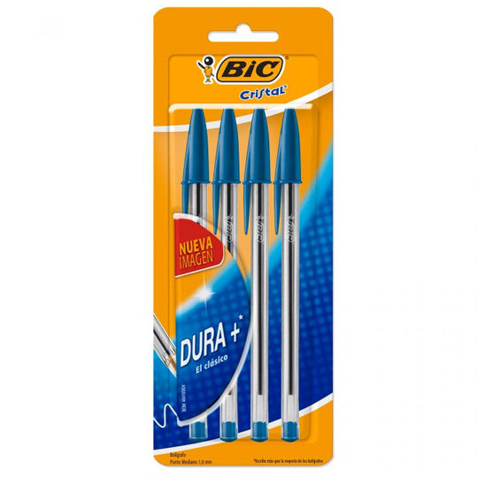 Bolígrafo Cristal BIC Azul Punto Mediano 1.0 mm - 4 piezas