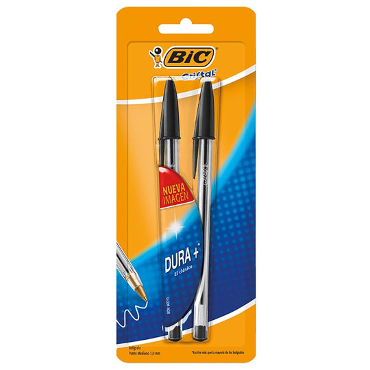 Bolígrafo Cristal BIC Negro Punto Mediano 1.0 mm - 2 piezas