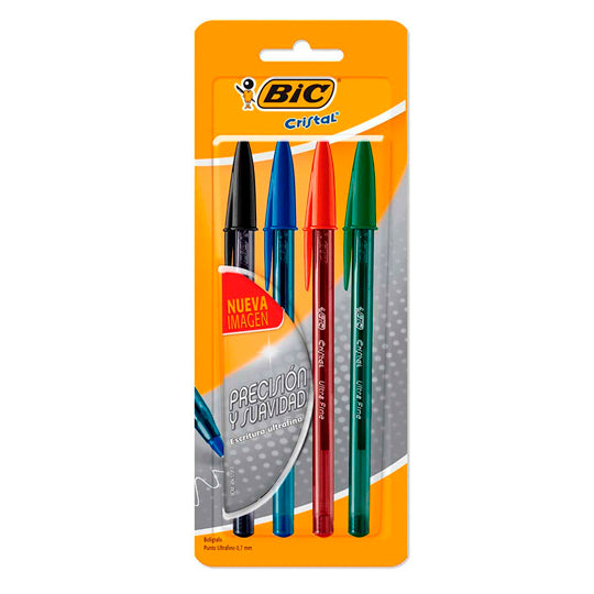 Bolígrafo Cristal BIC Surtido Ultra Fino 0.7mm - 4 piezas