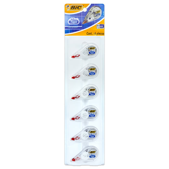 Corrector de Cinta Bic Mini de 6 Metros, Cuerpo Transparente - Estuche con 6 Piezas