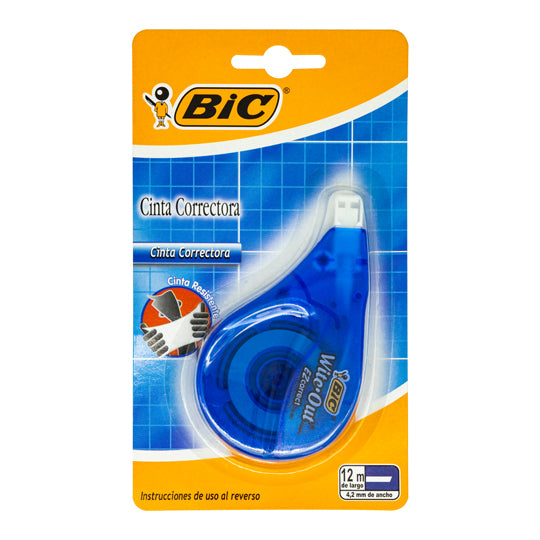 Cinta Corrector Bic de 12 Metros Cuerpo Azul- 1 Piezas