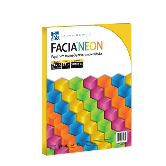 Papel facia neon carta color amarillo 75g
