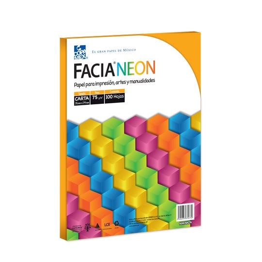 Papel facia neon carta color naranja 75g
