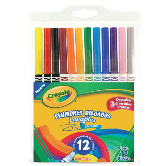 Plumones Crayola Lavables Punta Fina, Surtido - Estuche con 12 Piezas