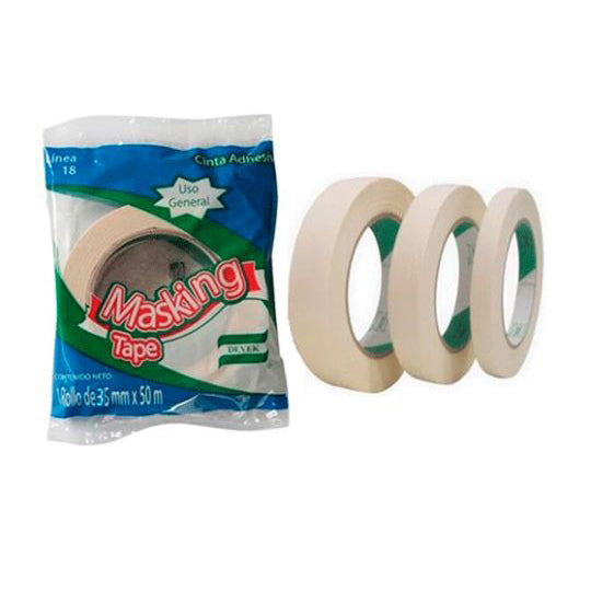 Cinta Masking Tape Devek Color Natural de 36mm x 50m - Paquete con 3 Piezas