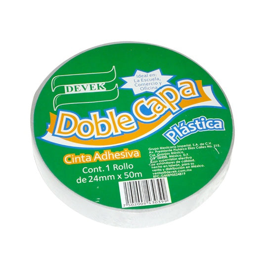 Cinta Adhesiva Doble Cara Devek Blanca de 24mm x 50m - 1 pieza