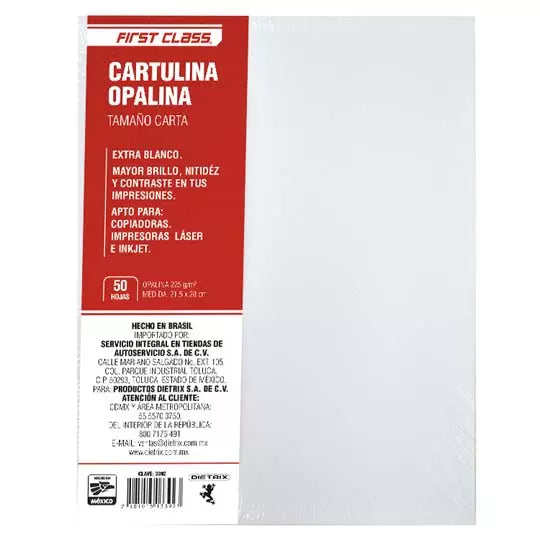 Cartulina Opalina Dietrix 50 hojas tamaño carta 225 grs