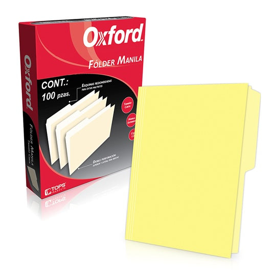 Folder manila OXFORD Pre-suajado superior y lateral color amarilo tamaño carta