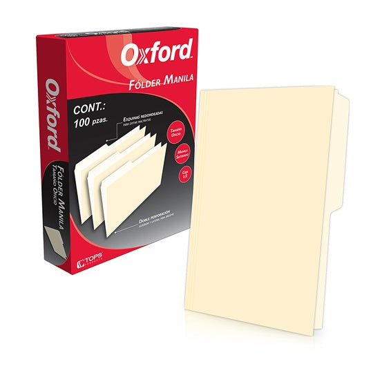 Folder manila 1/2 ceja OXFORD broche de 8cm color crema tamaño oficio