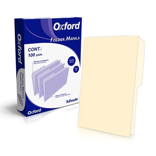 Folder manila 1/2 ceja OXFORD broche de 8cm color crema tamaño oficio