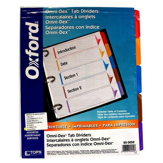 Separadores Oxford Tamaño Carta, con Cejas de colores - 5 Divisiones