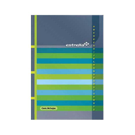 Libreta 1/4 pasta dura forma francesa ESTRELLA raya c/índice 96 hojas