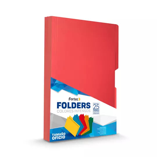 Folder de color intenso Fortec oficio color rojo ceja 1/2 caja con 25 pzas
