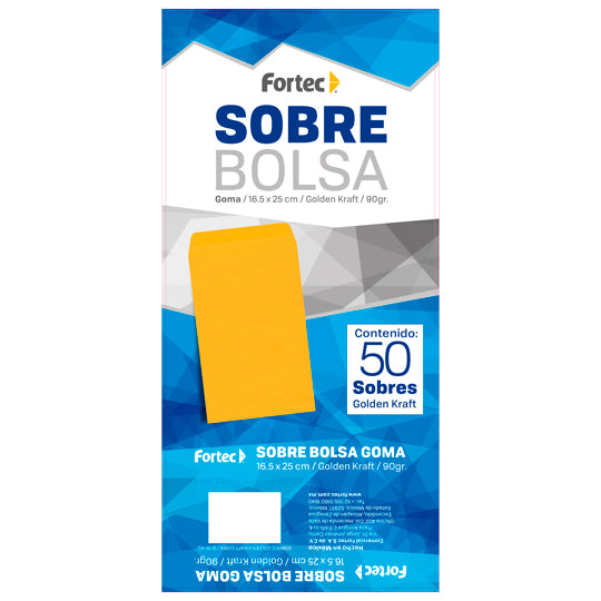 Sobre tipo bolsa FORTEC solapa engomada color amarillo kraft tamaño esquela