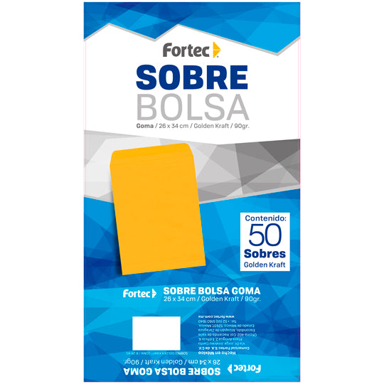Sobre tipo bolsa Golden Kraft FORTEC solapa engomada color amarillo kraft tamaño extra oficio
