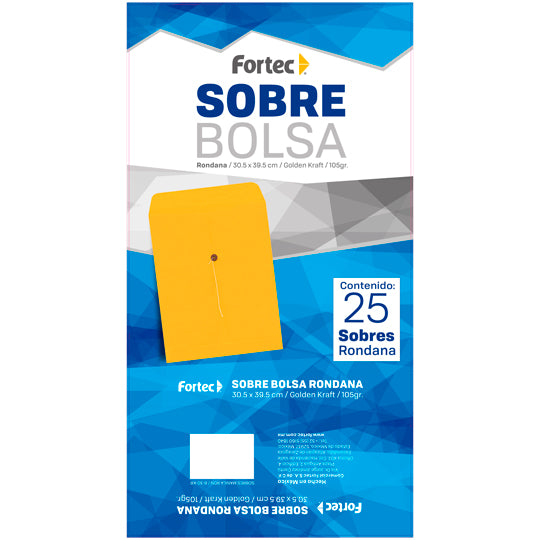 Sobre tipo bolsa Golden kraft FORTEC solapa con rondana e hilo color amarillo tamaño legal con 25 sobres