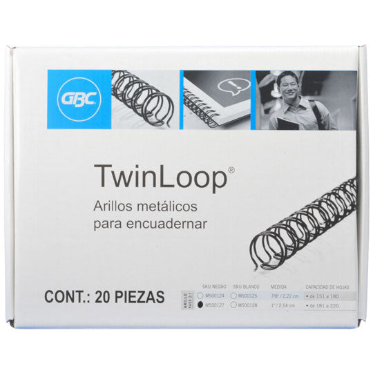 Arillos Metalicos Twin Loop 1" Negro - Caja con 20 Piezas
