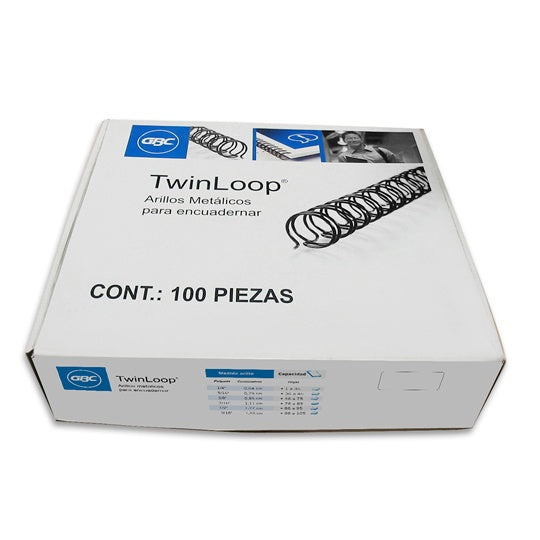 Arillos Metalicos Twin Loop 7/16" Negro - Caja con 100 Piezas