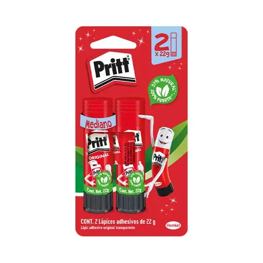 Lápiz adhesivo Pritt en barra de 22 grsblíster con 2 piezas