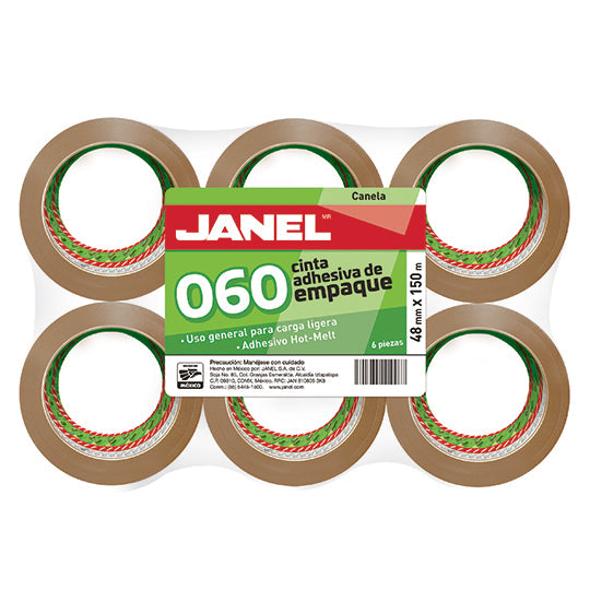 Cinta de Empaque Janel Canela de 48mm x 150m - Paquete con 6 piezas