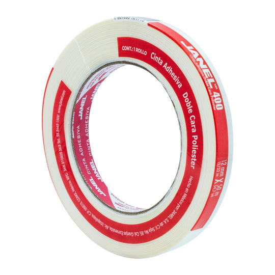Cinta Adhesiva Doble Cara Janel Blanca de 12mm x 50m - 1 pieza