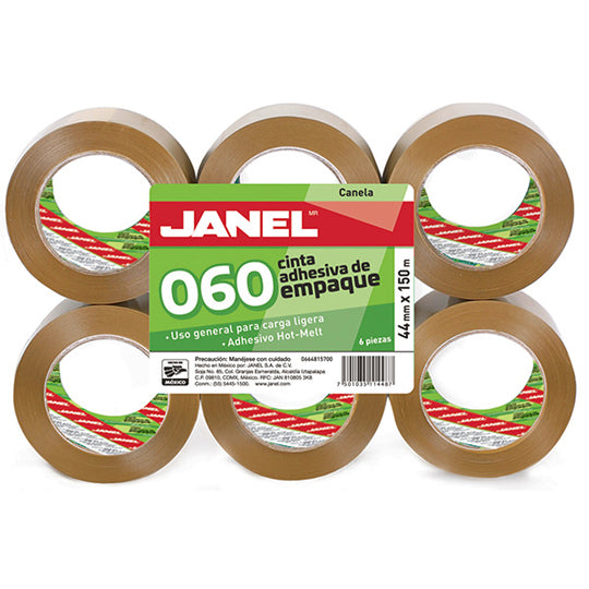 Cinta de Empaque Janel Canela de 44mm x 150m - Paquete con 6 piezas