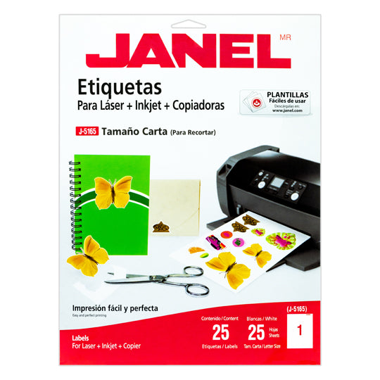 Etiqueta láser JANEL tamaño carta - 1 paquete