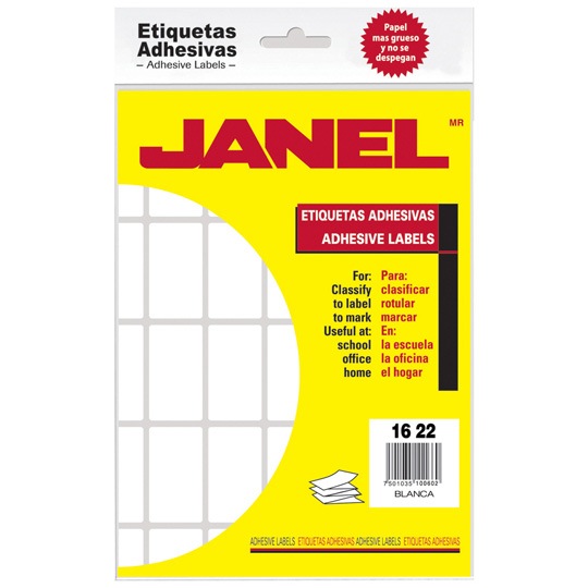 Etiqueta Adhesiva Janel Blanca No.2 de 16 x 22mm - Paquete con 1280 Etiquetas
