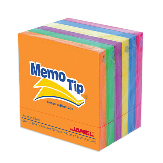 Block de Notas Adhesivas Memo-Tip, Surtido Neon - Block con 100 Notas