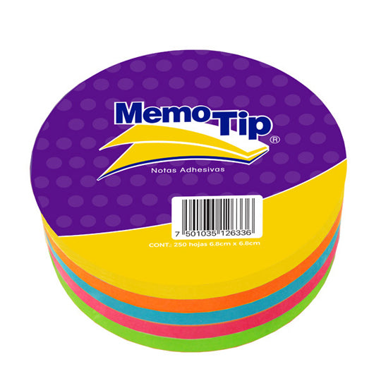 Block de Notas Adhesivas Memo-Tip de Circulo, Surtido Neon - Block con 250 Notas